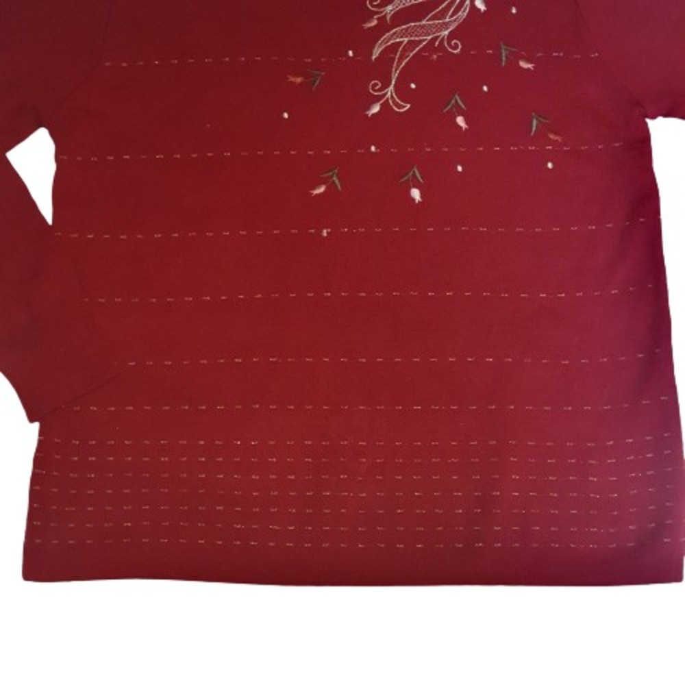 Size 10-12 Vintage Wool Blend Dark Red & Gold Embroidered Jumper - Picture 4 of 9
